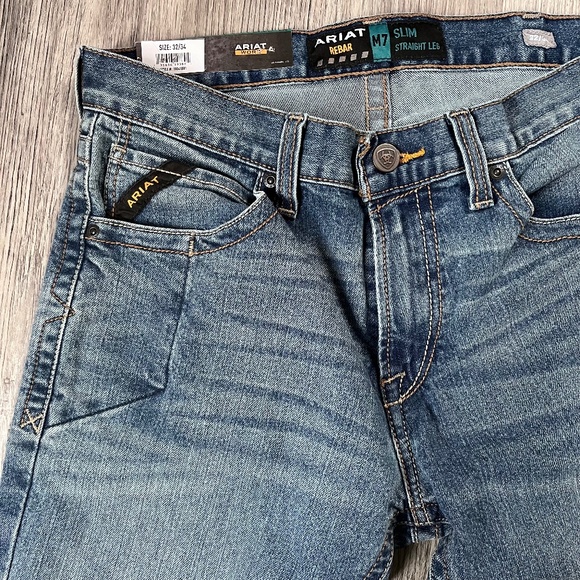 NWT Ariat Jeans Mens 32x34 M7 Slim Straight Rebar Work Western Durastretch - Picture 3 of 9